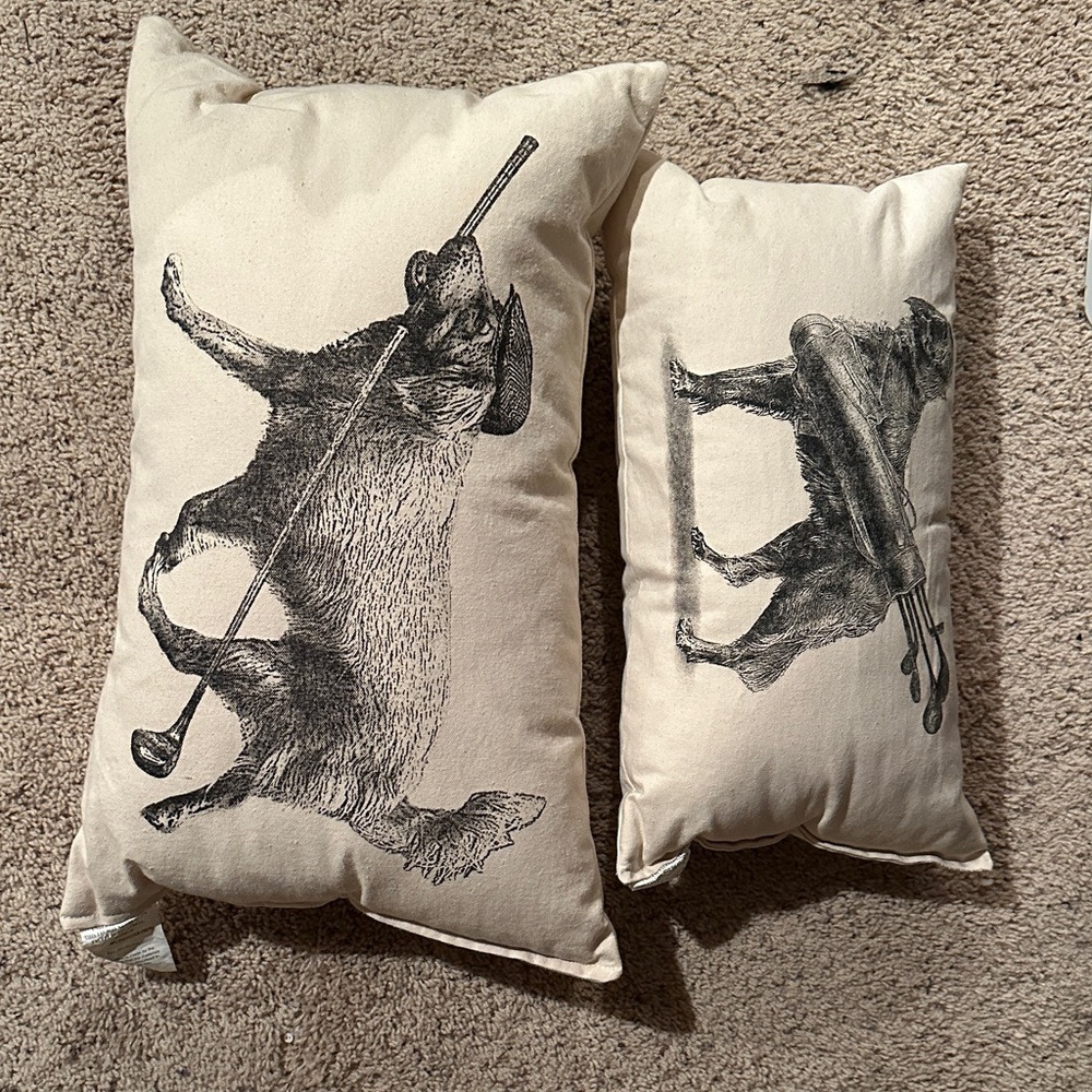 Golfing dog accent pillows- Cream and Black